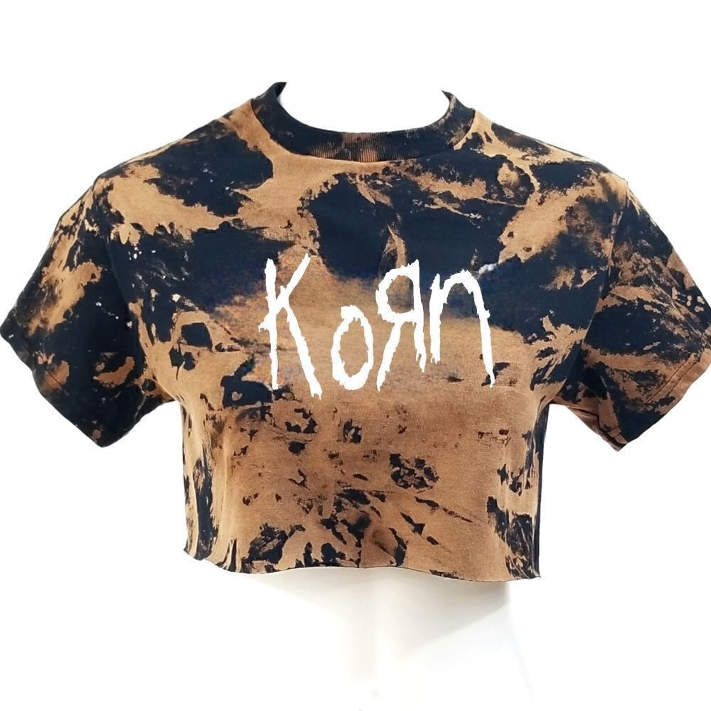 KORN Acid Washed, Distressed "Cropped" Crop Top Band Tee Rock Tee - y2k rap punk